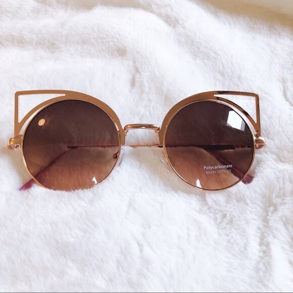 Mia Rose Gold Cat Eye Retro Round Tint Sunglasses - Picture 1 of 9